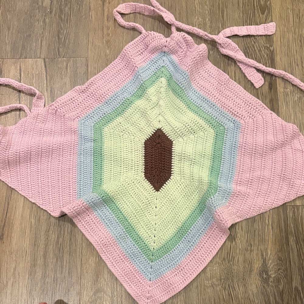 House of Sunny Pink Multi-Color Crochet Halter Top